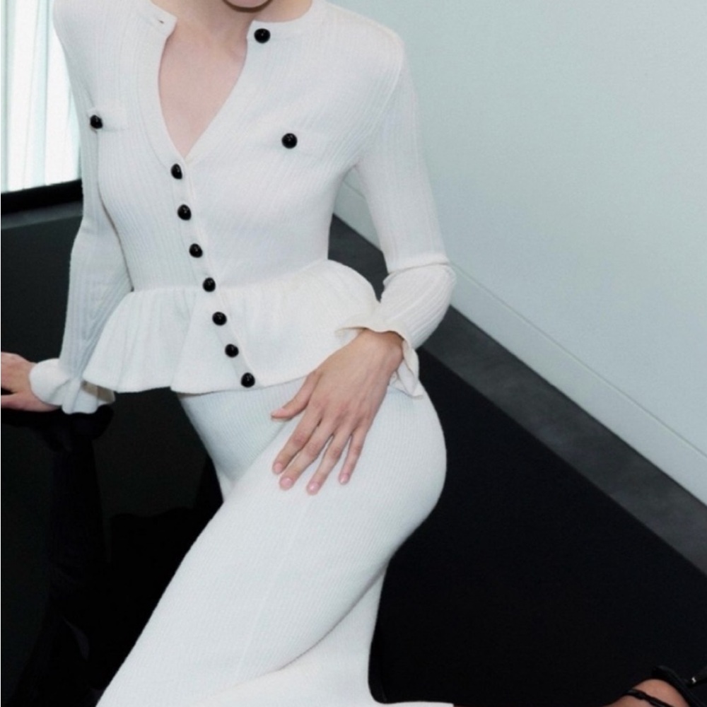 Self-Portrait Cream Peplum Midi Dress - NEW WITH TAGS